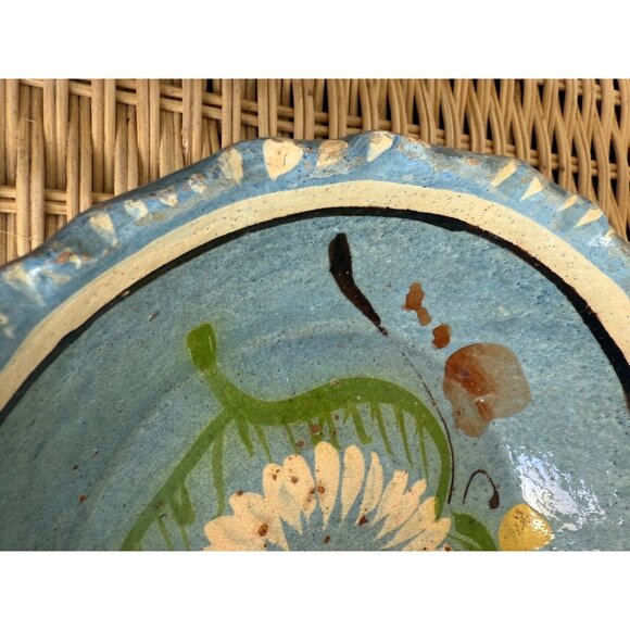Vintage 30's Tlaquepaque Mexico Pottery Nesting Bowls Blue Floral - Picture 10 of 16